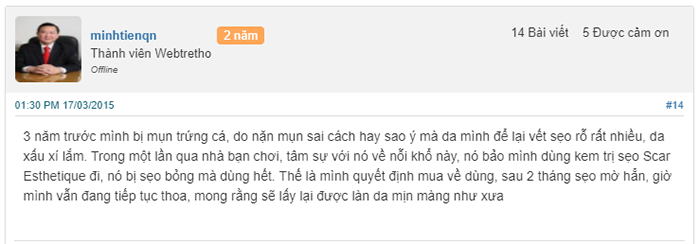 Người dùng chia rất hài lòng ngay sau khi sử dụng kem làm mờ sẹo Scar Esthetique 