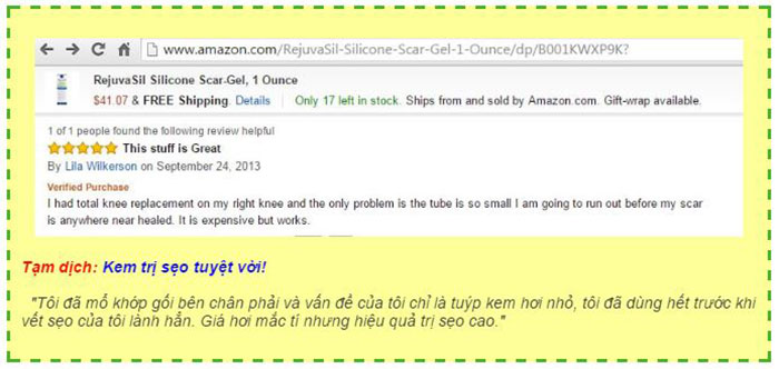 Sản phẩm được bán trên website Amazon.com và được khách hàng ở Mỹ đánh giá cao về hiệu quả