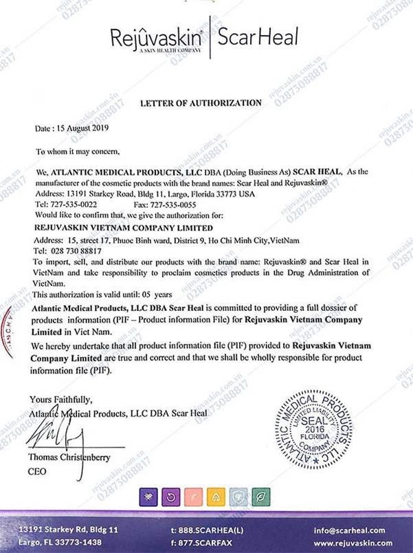 Rejuvaskin Việt Nam là công ty được Rejuvaskin Hoa Kỳ ủy quyền là đại diện chính thức và hợp pháp duy nhất tại Việt Nam nhập khẩu và phân phối sản phẩm Rejuvaskin.