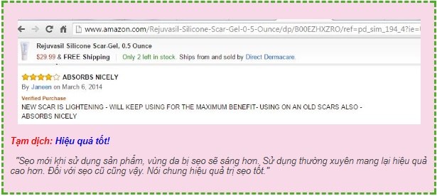 Phản hồi của khách hàng về gel làm mờ sẹo Scar Rejuvasil trên Amazon.com  Phản hồi của khách hàng về gel làm mờ sẹo Scar Rejuvasil trên Amazon.com