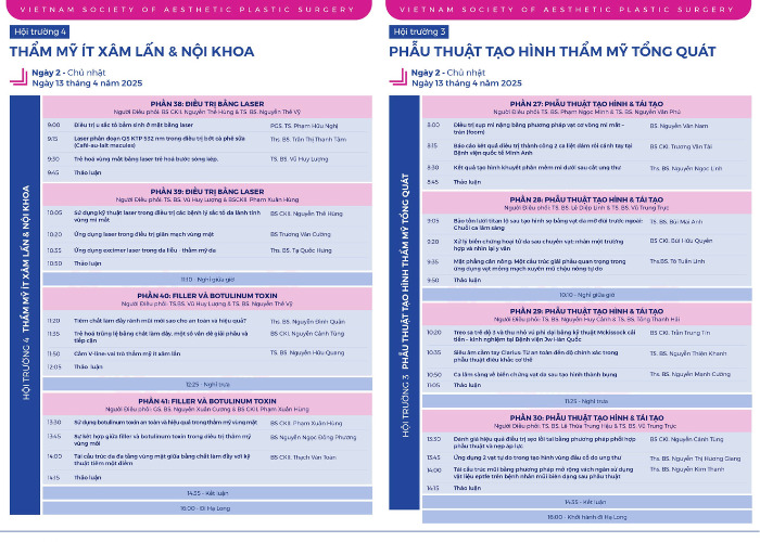 Timeline Phiên Thẩm mỹ ít xâm lấn & Nội khoa và  PTTHTM Tổng Quát