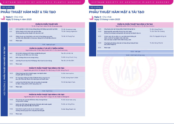 Timeline phiên Phẫu Thuật Tạo Hình & Tái Tạo