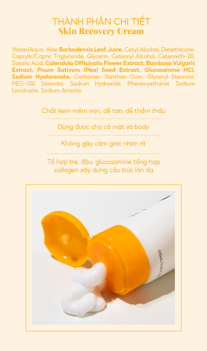 thành phần chính Kem dưỡng ẩm và phục hồi Skin Recovery